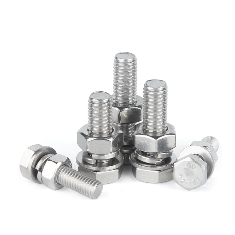 捷诺立 58388 304不锈钢外六角螺丝螺栓螺母平垫弹垫套装 M6*120mm(20套)按（包）销售