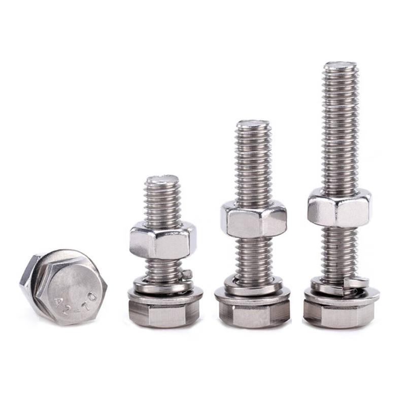 捷诺立 58418 304不锈钢外六角螺丝螺栓螺母平垫弹垫套装 M10*25mm(10套)按（包）销售