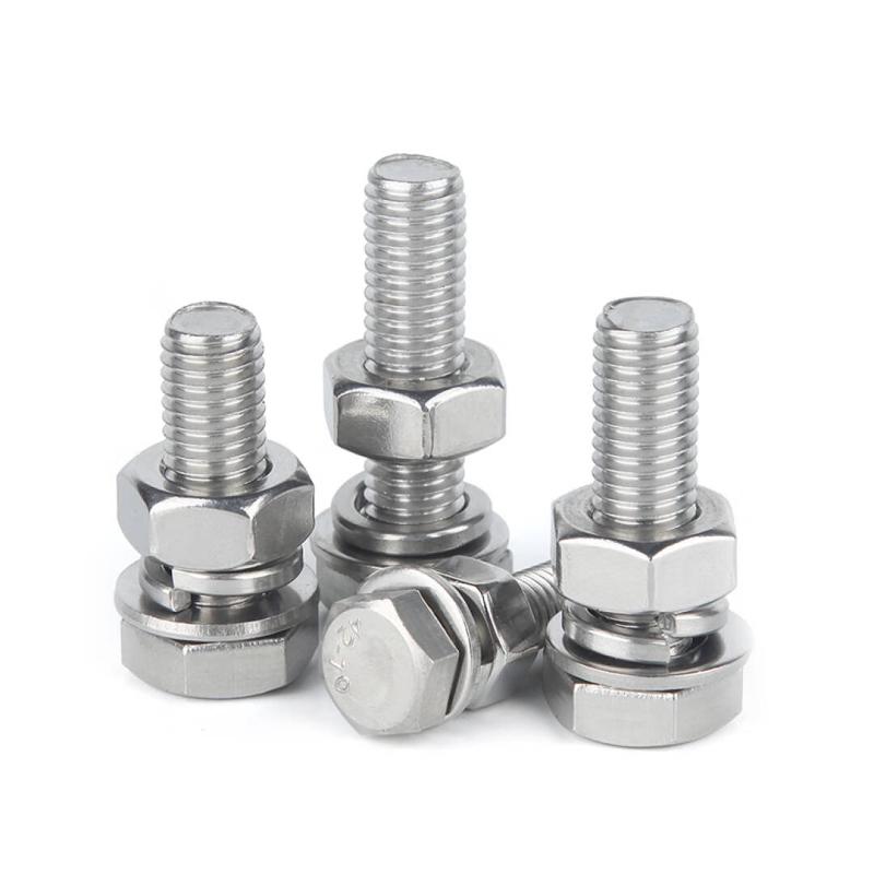 捷诺立 58419 304不锈钢外六角螺丝螺栓螺母平垫弹垫套装 M10*30mm(10套)按（包）销售
