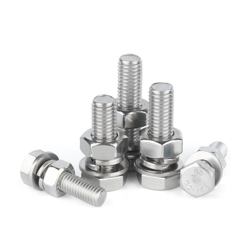 捷诺立 58419 304不锈钢外六角螺丝螺栓螺母平垫弹垫套装 M10*30mm(10套)按（包）销售
