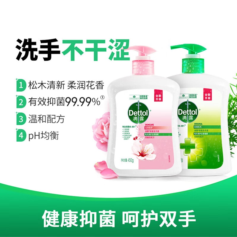 滴露 抑菌洗手液组合 滋润倍护450g+经典松木450g按（组）销售
