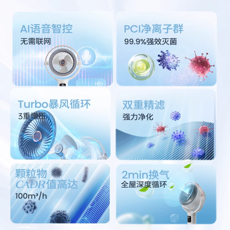 摩飞 MR3803 语音空气净化循环扇 HEPA滤网除甲醛 白色按（台）销售
