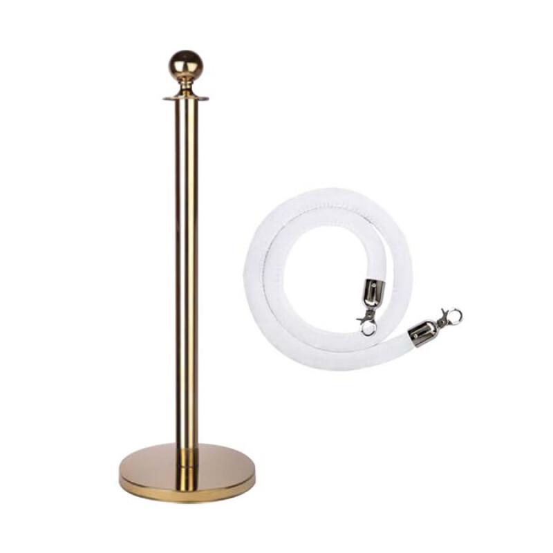 月桐 YT-D0493 圆球金色礼宾杆隔离护栏含绒绳 含金色杆+银钩白色绒绳 950×320×51mm 2套起订按套销售
