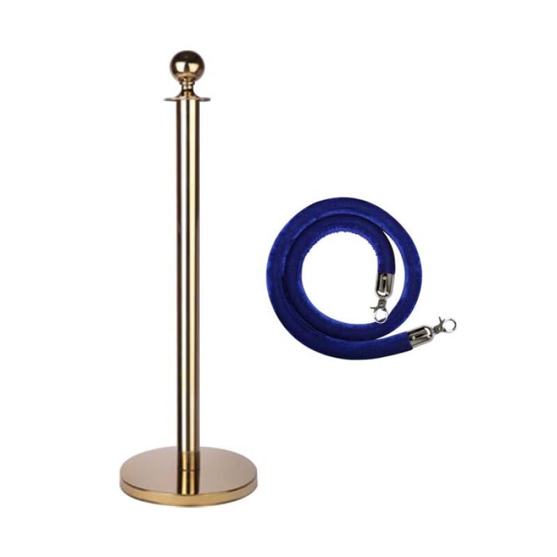 月桐 YT-D0500 圆球金色礼宾杆隔离护栏含绒绳 含金色杆+银钩蓝色绒绳 950×320×51mm 2套起订按套销售