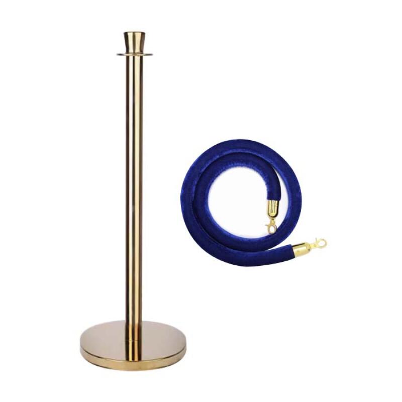 月桐 YT-D0633 皇冠头金色礼宾杆隔离护栏围栏 含金色杆+金钩蓝色绒绳 950×320×51mm按套销售