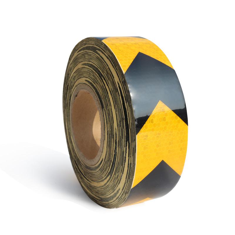 谋福 9477 导向箭头 反光贴 高亮晶格标识 防撞警示胶带 （晶格黑黄箭头5cm*45.7m）  2卷起订按（卷）销售