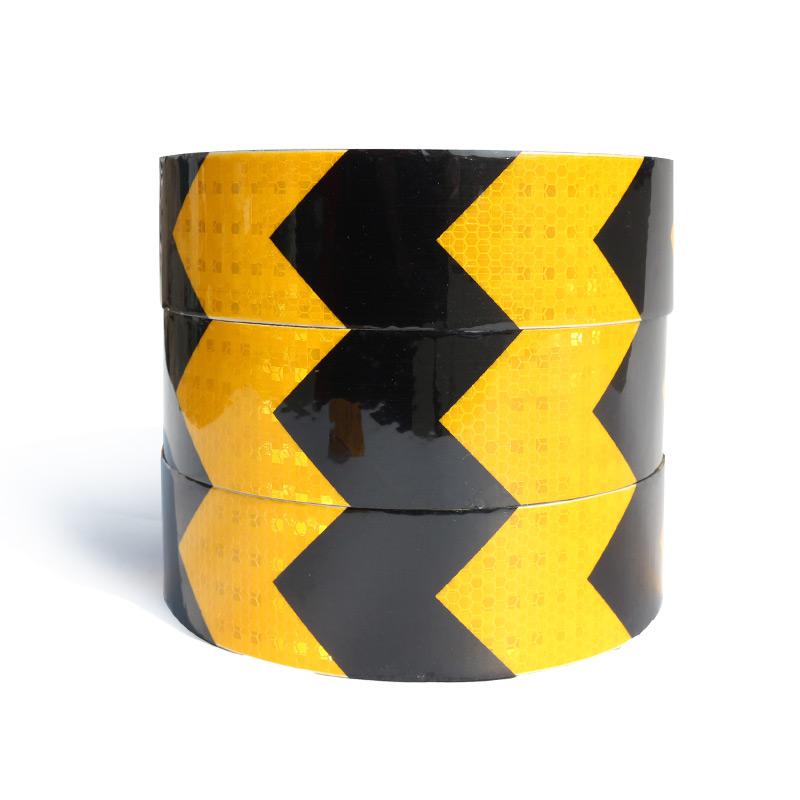 谋福 9477 导向箭头 反光贴 高亮晶格标识 防撞警示胶带 （晶格黑黄箭头5cm*45.7m）  2卷起订按（卷）销售