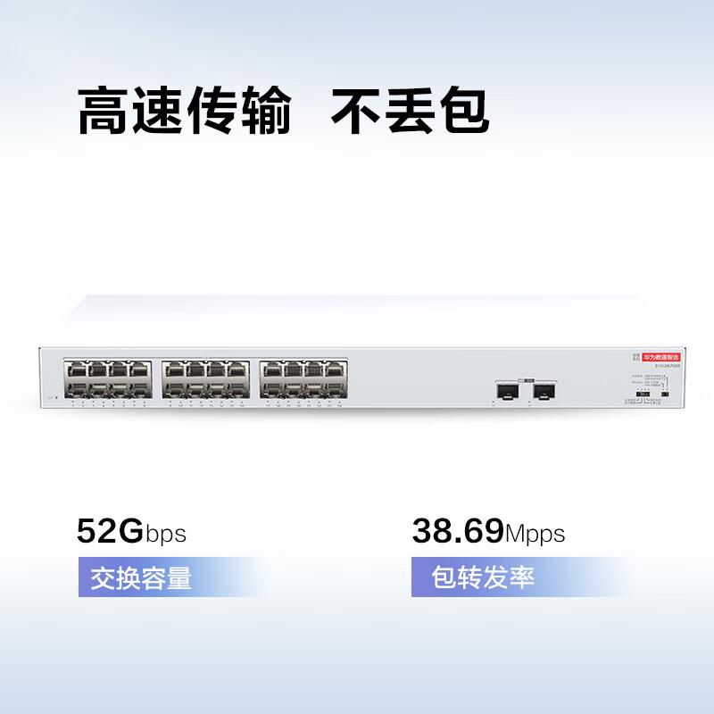 华为 数通智选 S110-24P2SR 千兆POE交换机 24口千兆电口+2上行光口  机架式POE供电二层企业交换器按（台）销售