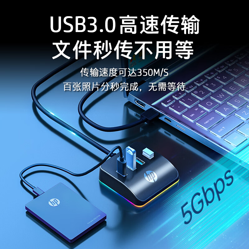惠普 USB3.0 分线器转换器 竖插有光版 1.5m按个销售