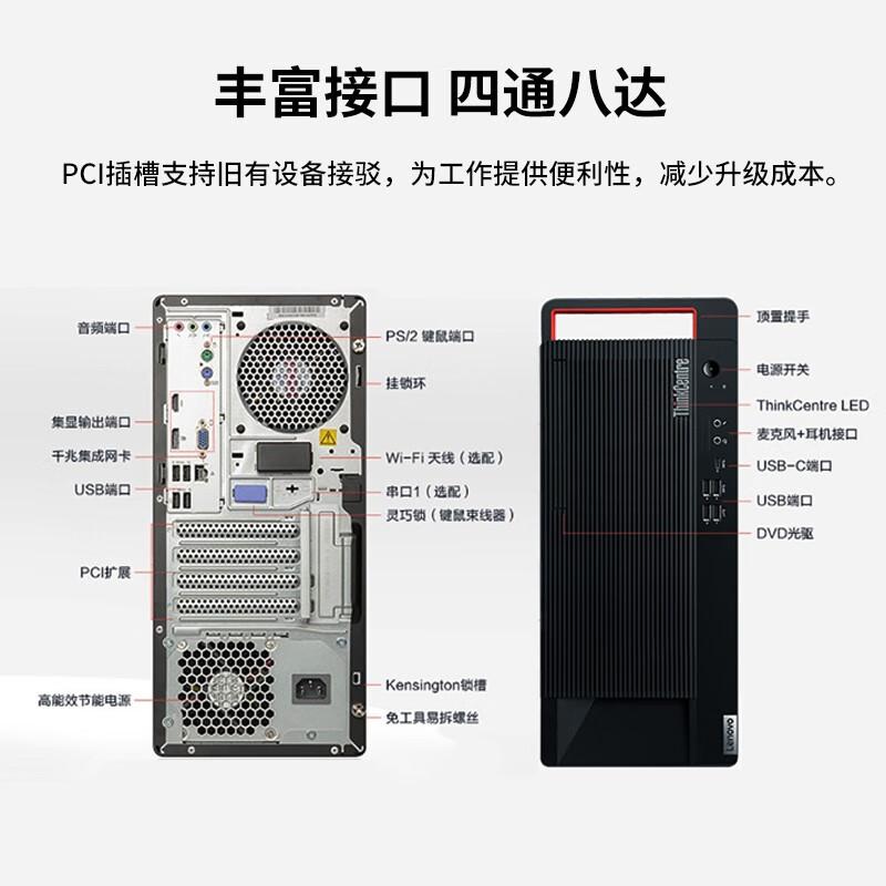 联想 ThinkCentre M950T 台式电脑套机 23.8英寸 质保3年 i5-12500 16G 512GM.2+1T带光驱 黑色按台销售