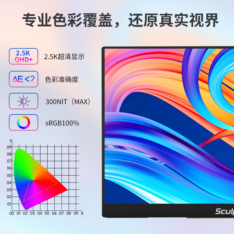雕塑家 MF16LQ 2.5K便携式显示器 sRGB QHD+swit16:10电脑笔记本副屏 16英寸按台销售