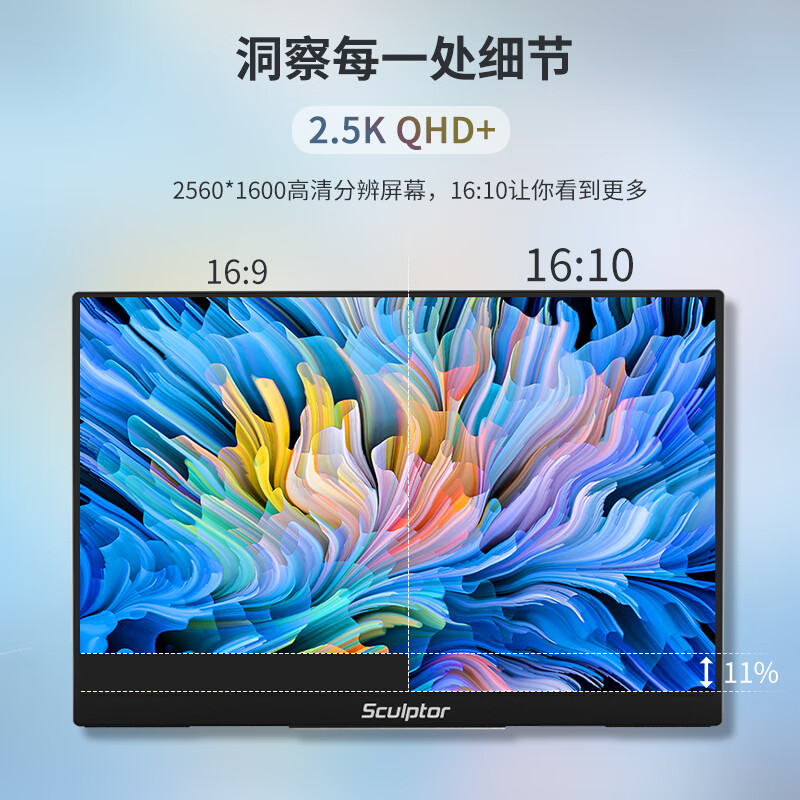 雕塑家 MF16LQ 2.5K便携式显示器 sRGB QHD+swit16:10电脑笔记本副屏 16英寸按台销售