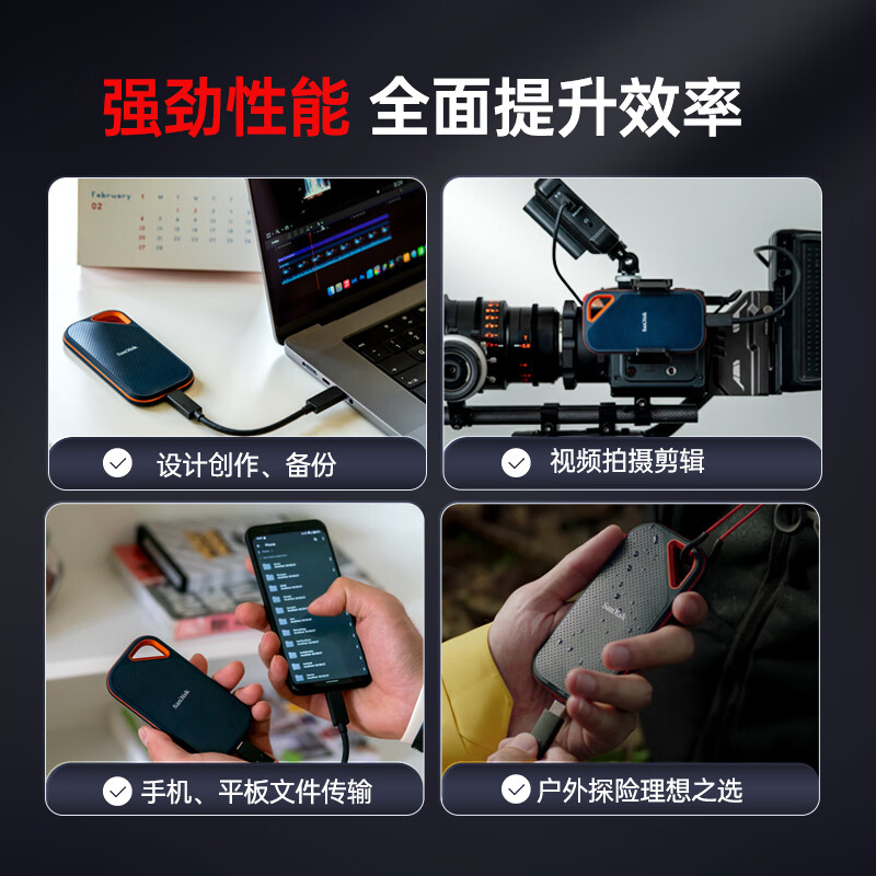 闪迪 E81超极速Pro版 Nvme移动固态硬盘（PSSD）手机直连笔记本外接 三防保护 4TB 读速2000MB/s按个销售