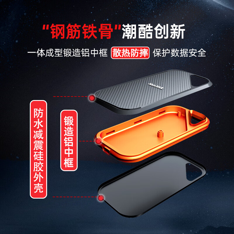 闪迪 E81超极速Pro版 Nvme移动固态硬盘（PSSD）手机直连笔记本外接 三防保护 4TB 读速2000MB/s按个销售