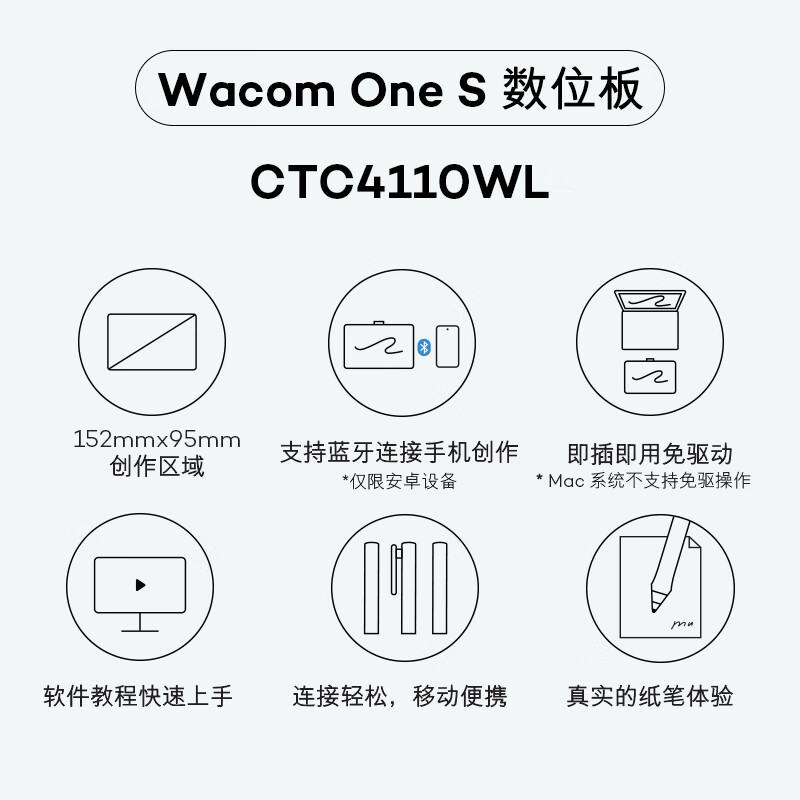 WACOM CTC4110WLWOF 电脑绘图绘画手绘手写板 无线蓝牙按台销售