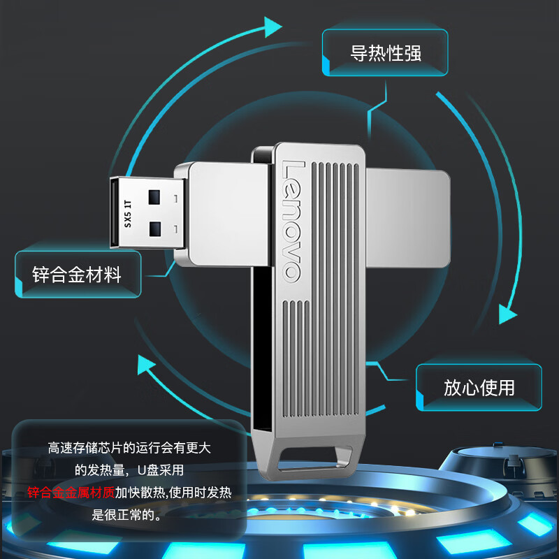 联想 SX5 大容量 USB3.2 高速固态U盘 读500MB/s 写430MB/s 1TB 银色按个销售