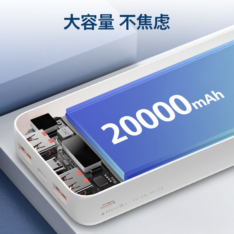 飞利浦 2206 大容量USB-C输出20W移动电源充电宝 22.5W超级快充20000mAh-白按个销售