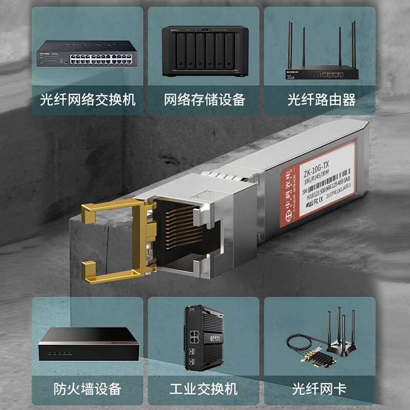 中科光电 ZK-10G-TX 万兆电口模块 10G光电模块 SFP+光转网口适用国产 30米按个销售