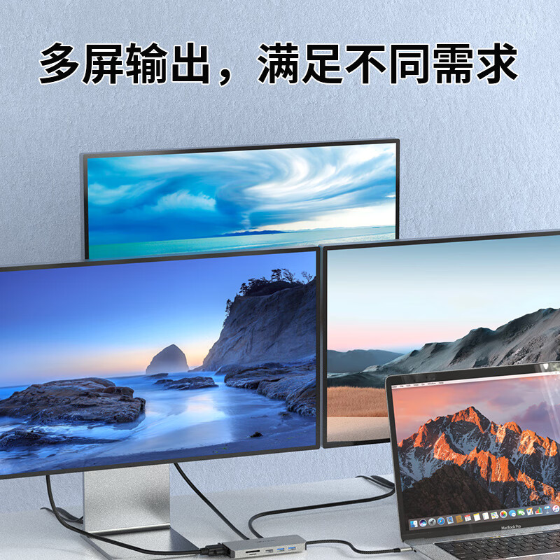 睿因 UMD303 Type-C拓展坞USB3.0转4K超清HDMI有线上网扩展坞 12合1 千兆网口/HDMI/2*DP/PD100W快充按个销售