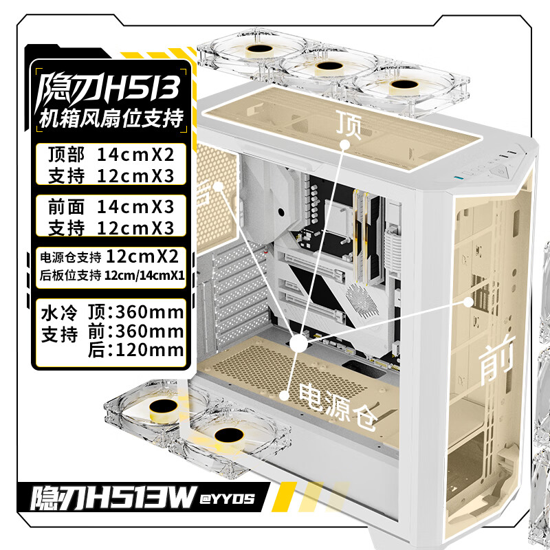 长城 隐刃H513W 电脑机箱 360水冷4090显卡 白色按个销售