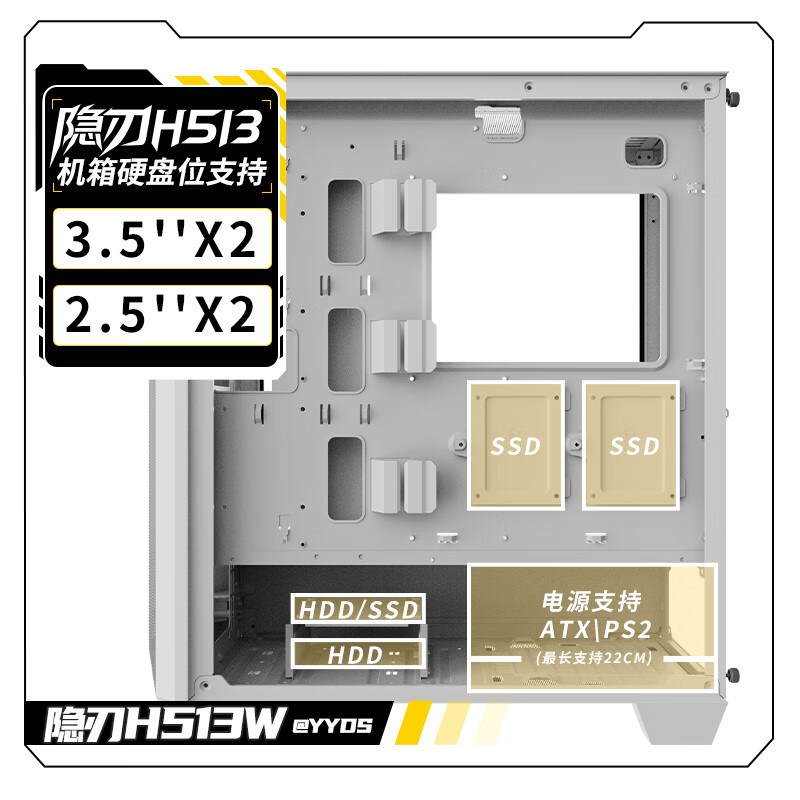 长城 隐刃H513W 电脑机箱 360水冷4090显卡 白色按个销售