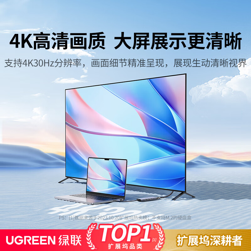 绿联 拓展坞 USB-C分线器雷电4扩展坞 六合一Type-C数据口+PD+4K投屏按个销售