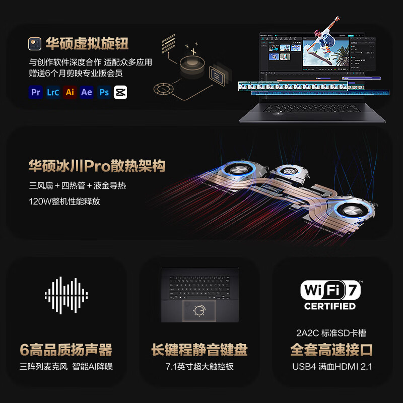 华硕 ProArt创16 AMD锐龙AI 9 HX370 RTX4070触控屏轻薄设计笔记本 64G 2T 4K按台销售