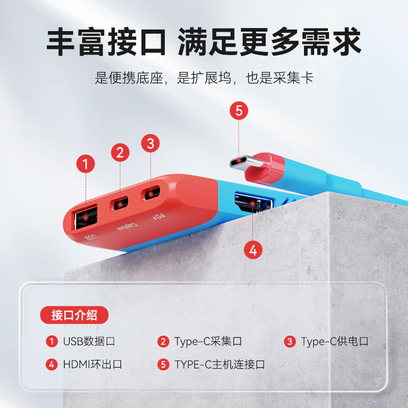 海备思 SWC06S Switch视频采集卡NS便携底座USB3.0直播采集器 升级版黑白熊猫配色按个销售