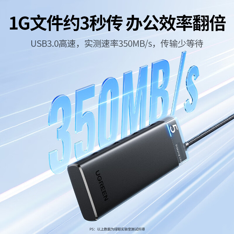 绿联 45579 集线器HUB高速4口拓展坞 0.5米   升级蓝光款 USB3.0分线器按个销售