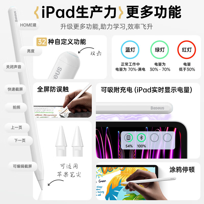 倍思 手写笔apple pencil二代 线条小狗联名·磁吸蓝牙高配款 白色 电容笔按支销售