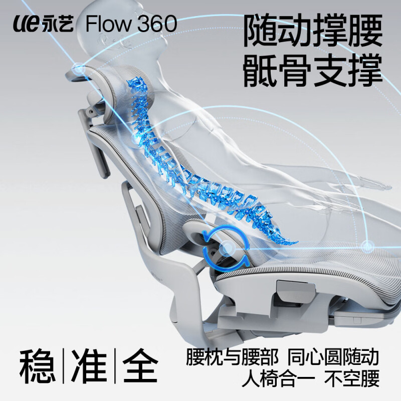 永艺 FLOW360 人体工学电脑椅 黑色-魔毯搁脚按把销售