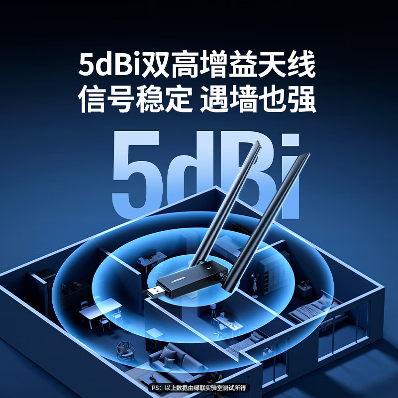 绿联 50341 USB无线网卡 1300M免驱动双天线台式电脑WiFi接收器双频5G按个销售