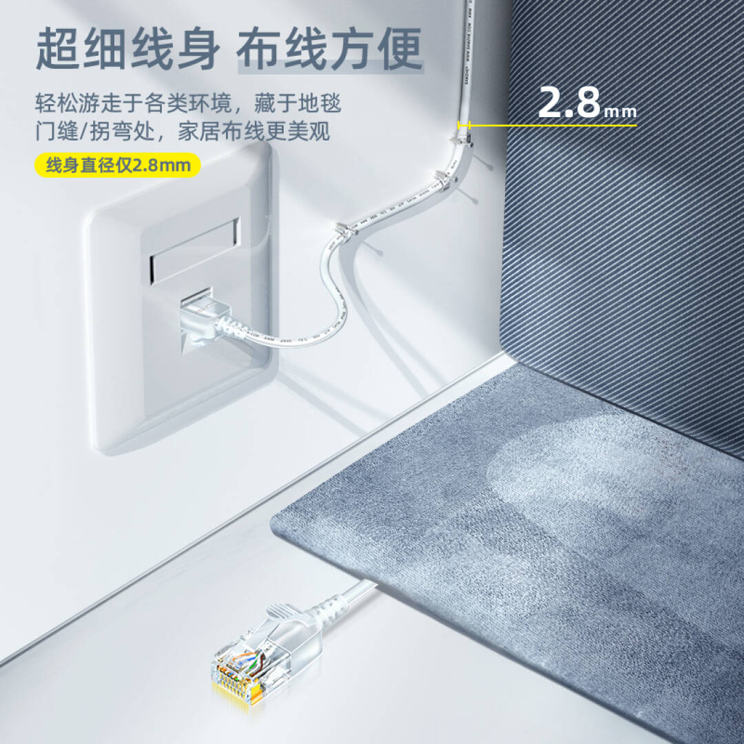 山泽 SZB-3020 超六类网线细线CAT6A类纯铜 2米 白色按条销售