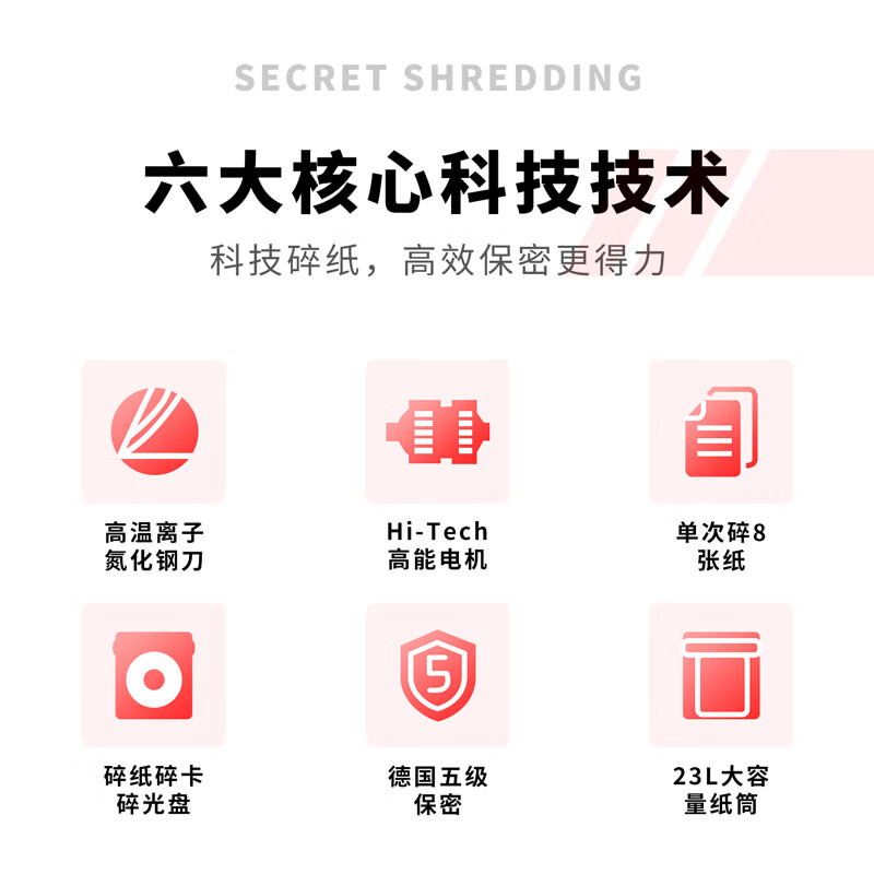 得力 27250 5级保密办公碎纸机 单次8张 23L 持续10分钟 可碎卡 白色按台销售