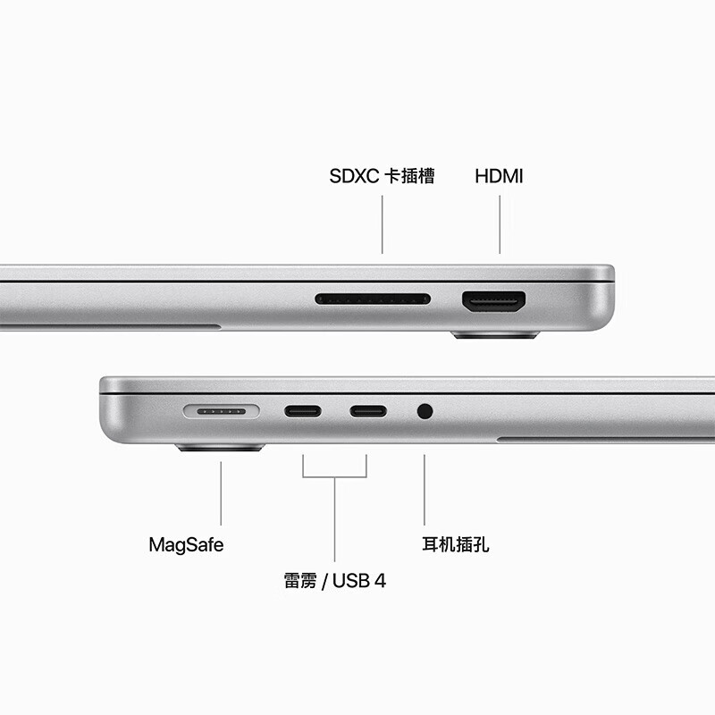 apple MR7J3CH/A MacBook Pro M3芯片(8核中央处理器 10核图形处理器)笔记本电脑 14英寸 8G 512G 银色按台销售