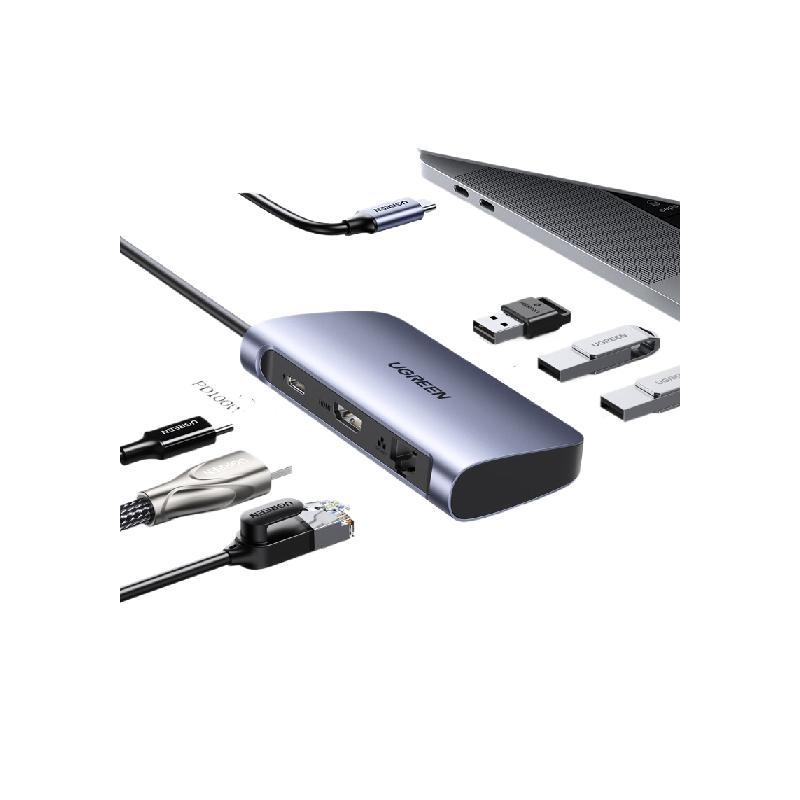 绿联 50771 Type-C扩展坞USB-C拓展坞分线器网线转接头 6合1[投屏+千兆]HDMI+HUB+PD按个销售