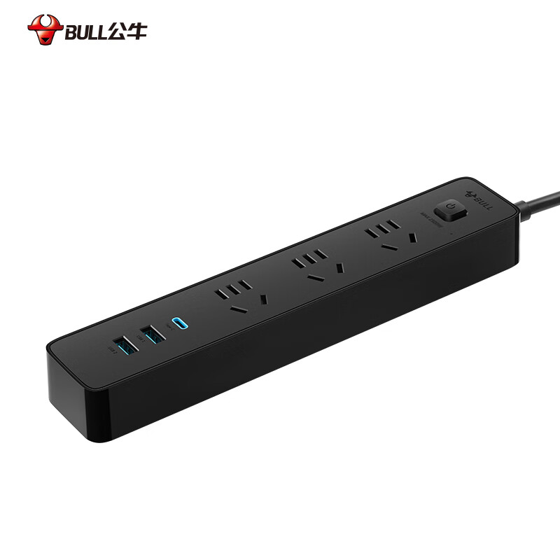 公牛 GNV-UU4203 Type-c口+USB口+3插孔PD苹果快充插座 20W 1.8米黑色按个销售