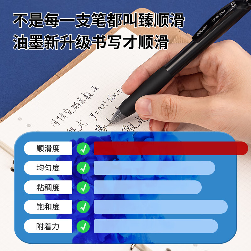 得力 S60-12 臻顺滑按动中性笔 0.5mm 9黑2红1蓝12支/盒按盒销售