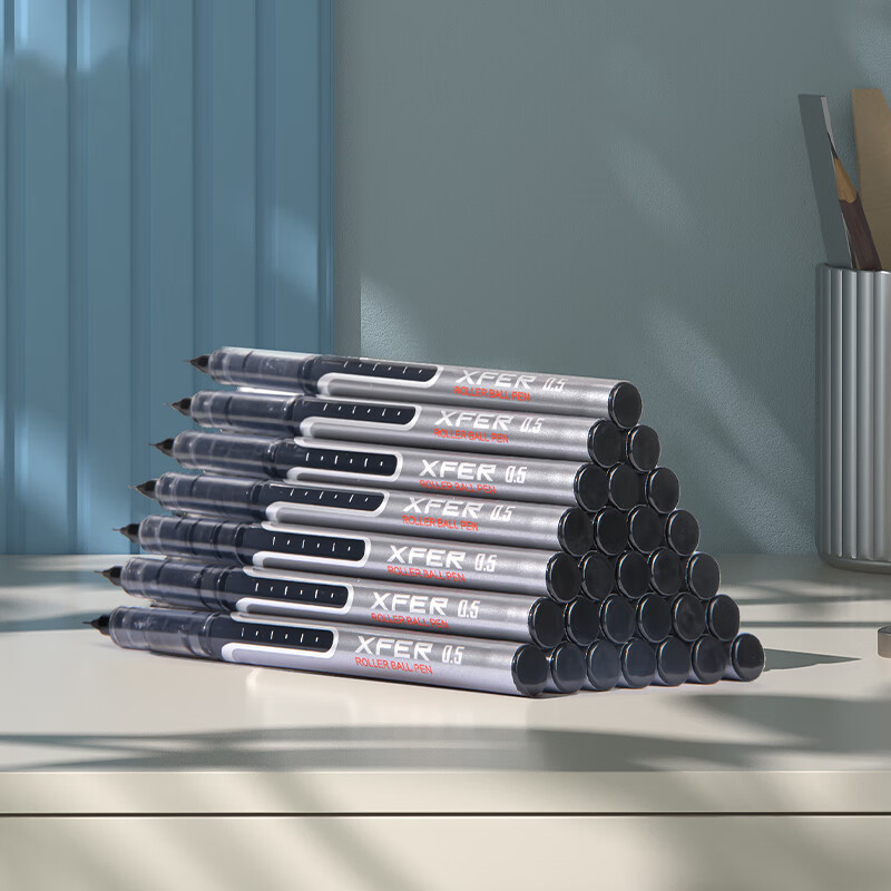 得力 33966 直液全针管中性笔 0.5mm 30支/盒 黑色按盒销售