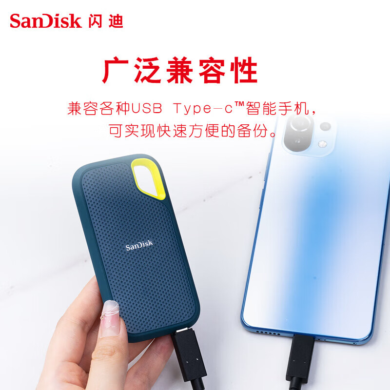 闪迪 SDSSDE61-4T00-Z25M Nvme移动固态硬盘（PSSD）E61 极速卓越版松柏青 读速1050MB/s 4TB按个销售