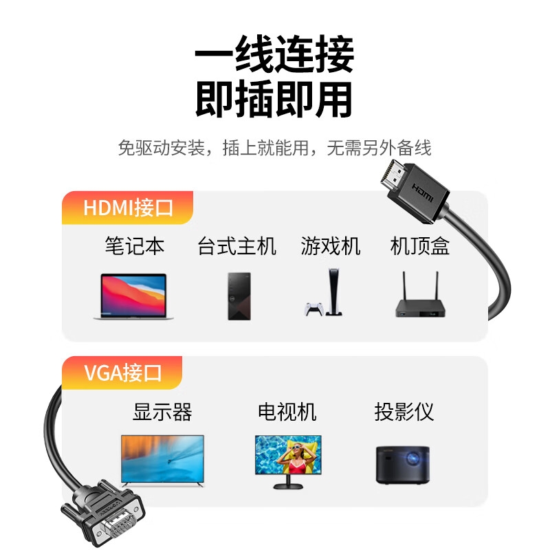 绿联 15957 HDMI转VGA线 高清视频转换器线 投屏转接头 2米按根销售 绿联 15957 HDMI转VGA线 高清视频转换器线 投屏转接头 2米按根销售
