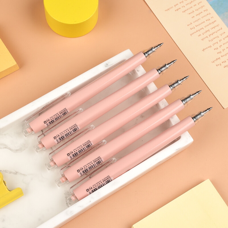 晨光 AGPH3712A-E 优品系列按动子弹头学生水笔 马卡龙粉色 0.5mm 黑色 5支按盒销售