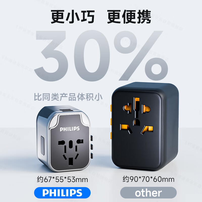 飞利浦 SPS1001A/93 国际旅行转换插头转换器 适用/2A1C充电1001A黑按个销售