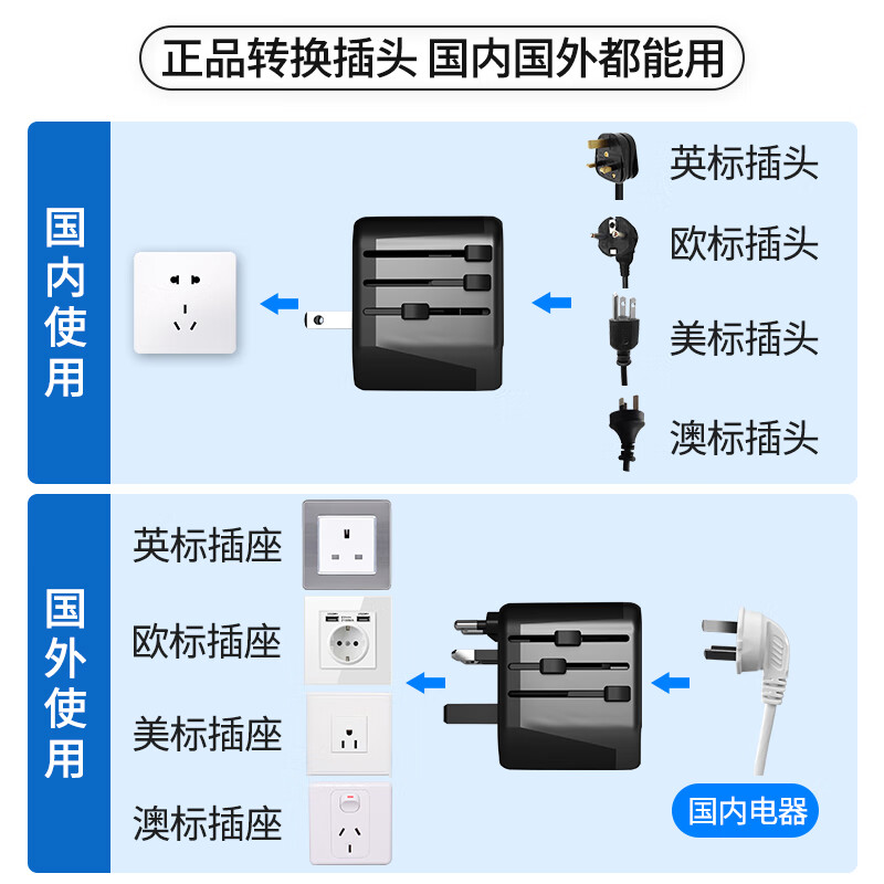 飞利浦 SPS1001A/93 国际旅行转换插头转换器 适用/2A1C充电1001A黑按个销售