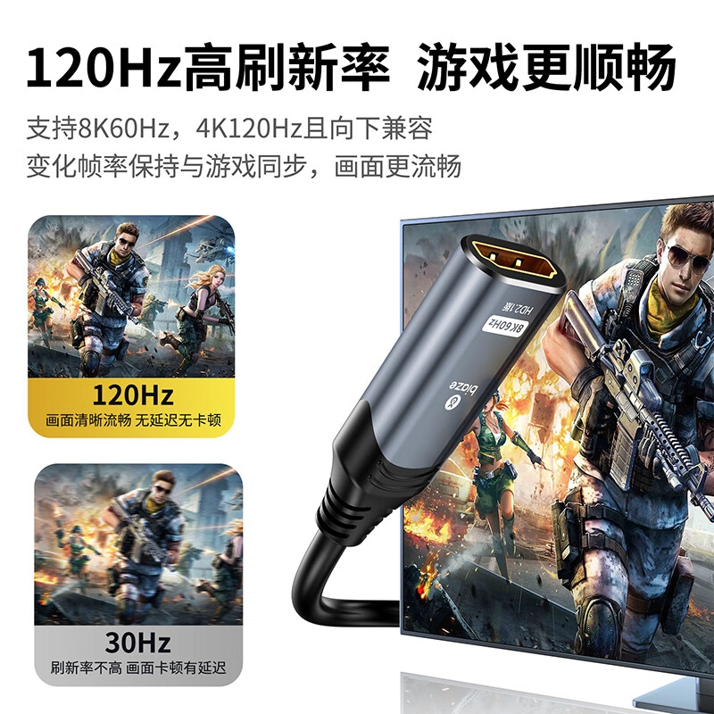 毕亚兹 ZH166 主动式Mini DP1.4转HDMI2.1母转接头转换线 [8K60HZ]按根销售