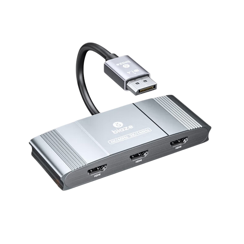 毕亚兹 ZH223 DP转HDMI一分三转换器扩展坞 4k60hz按个销售