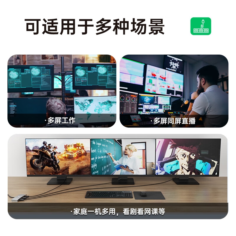 毕亚兹 ZH223 DP转HDMI一分三转换器扩展坞 4k60hz按个销售