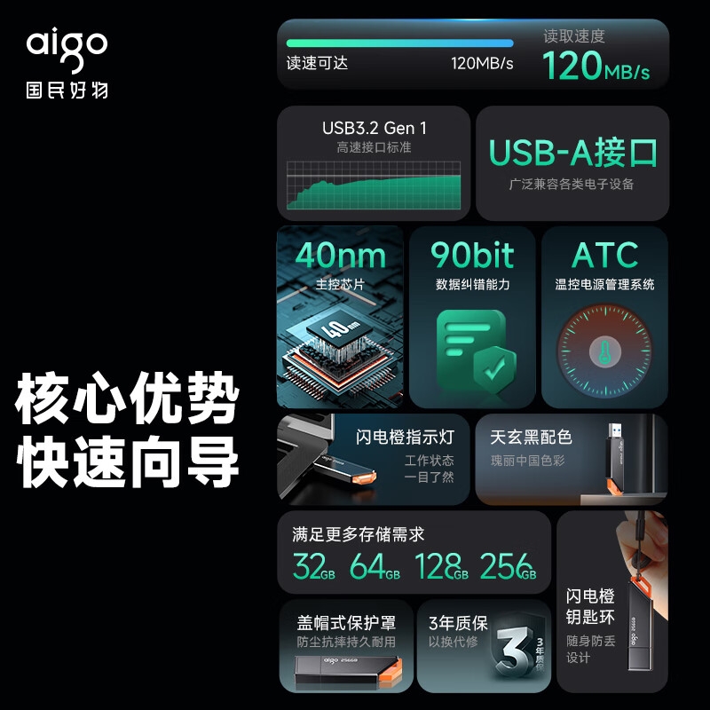 爱国者 U331 USB3.2高速存储u盘 多功能工作指示灯 32GB按个销售