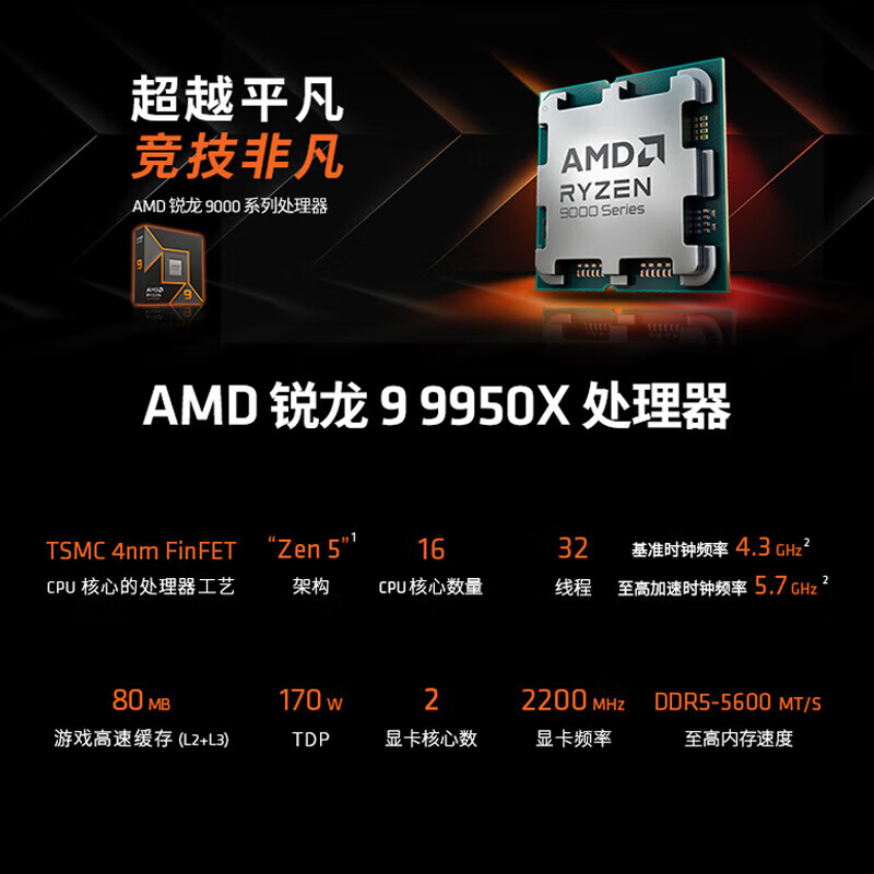 攀升 AMD锐龙R9 9950X/RTX4080S/2T固态/台式电脑主机 32G D5水冷按台销售