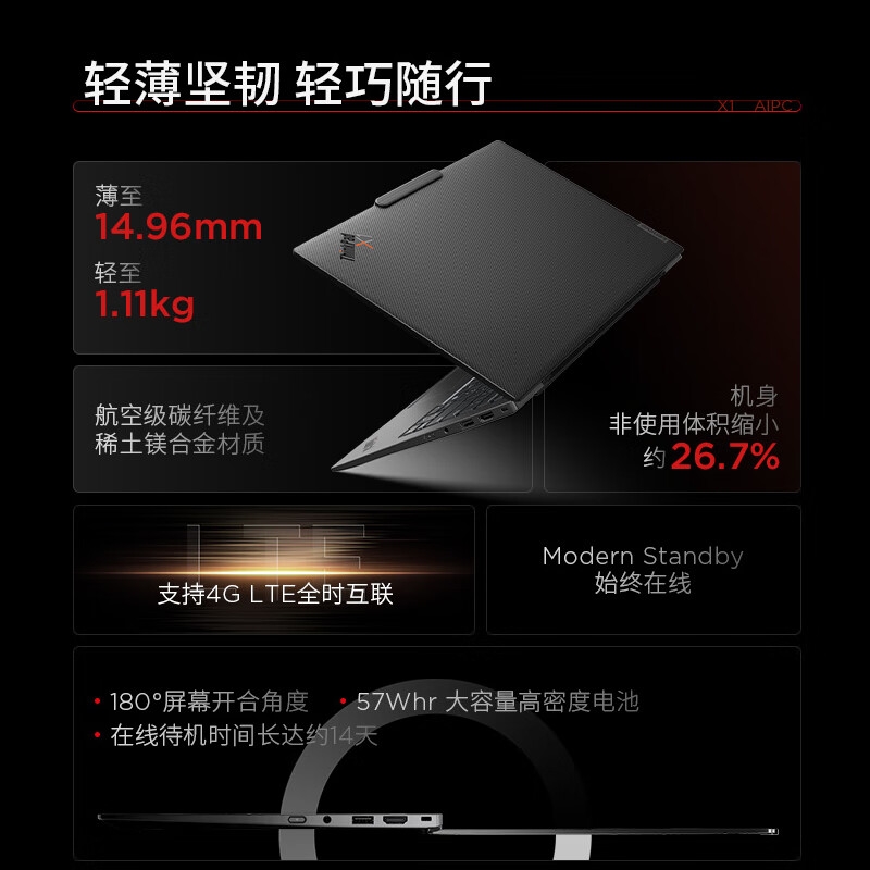 ThinkPad X1 Carbon AI 2024款14英寸商务旗舰笔记本电脑  定制Ultra7-155H 32G 2T SSD 2.8K OLED 120Hz按台销售 ThinkPad X1 Carbon AI 2024款14英寸商务旗舰笔记本电脑  定制Ultra7-155H 32G 2T SSD 2.8K OLED 120Hz按台销售